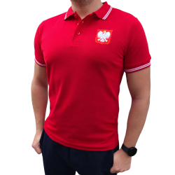 Koszulka Polo Orzeł Biały – Czerwona Męska Polo z Haftem Godła Polski