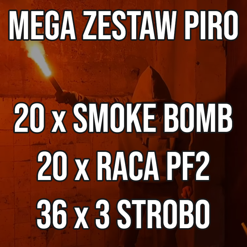 Mega zestaw piro - 20 x SMOKE BOMB, 20 x RACA PF2, 36 x 3 STROBO 90s