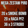 Mega zestaw piro - 20 x SMOKE BOMB, 20 x RACA PF2, 36 x 3 STROBO 90s