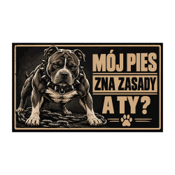 Wycieraczka „Mój pies zna zasady, a Ty?” – wzór z psem | Imperium