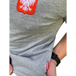 Szara koszulka Polska z Godłem - koszulka patriotyczna czerwona