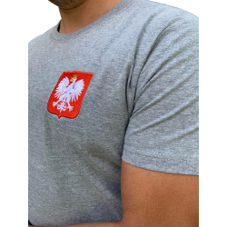 Szara koszulka Polska z Godłem - koszulka patriotyczna czerwona