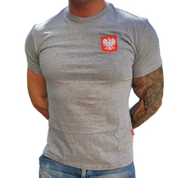 Szara koszulka Polska z Godłem - koszulka patriotyczna czerwona