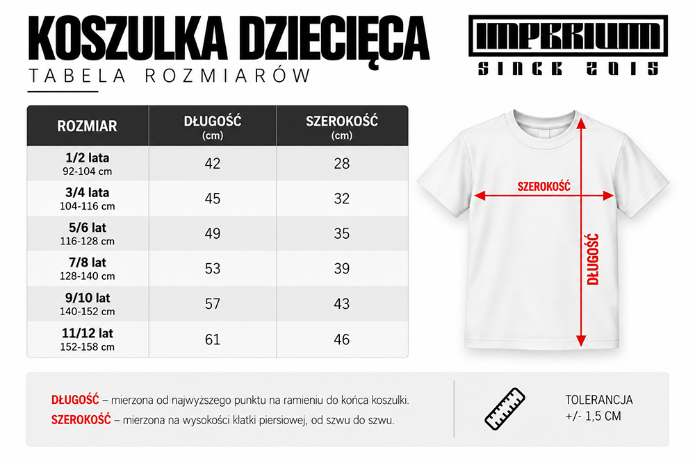 tabela rozmiarów koszulka dziecięca