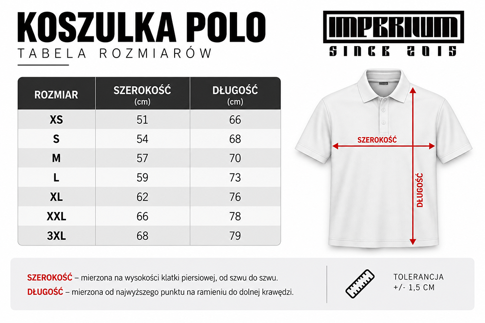 tabela rozmiarów koszulka polo