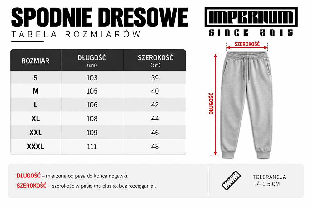 tabela rozmiarów spodnie dresowe